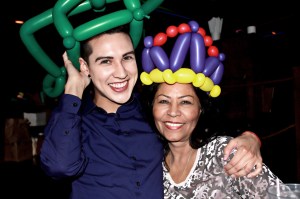 Our balloon hats! She got the crown, I got the frog!